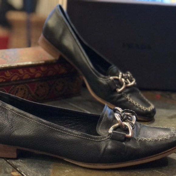 Prada Leather Box Toe Flat Sz 38 Shoe - Picture 4 of 10